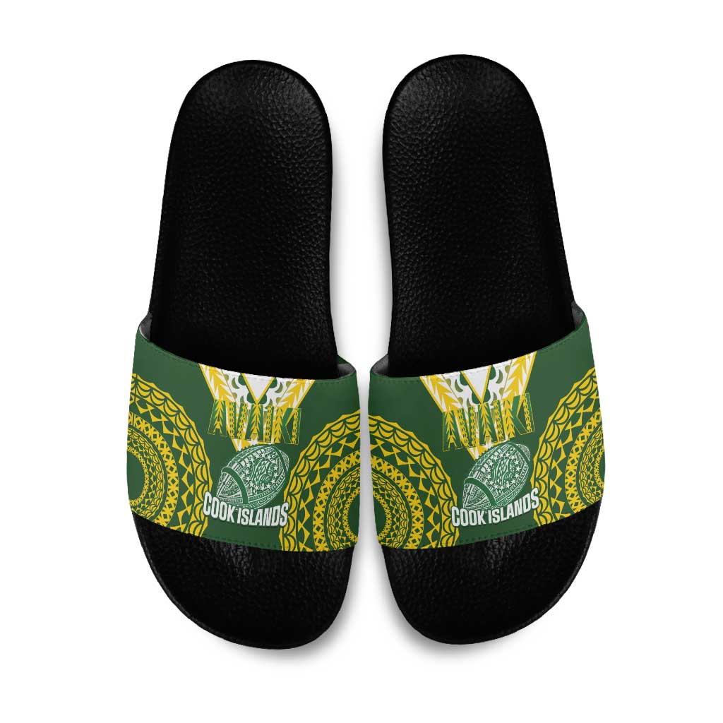 Avaiki Cook Islands Rugby Slide Sandals Kuki Airani Tatau Green LT14 Green - Polynesian Pride
