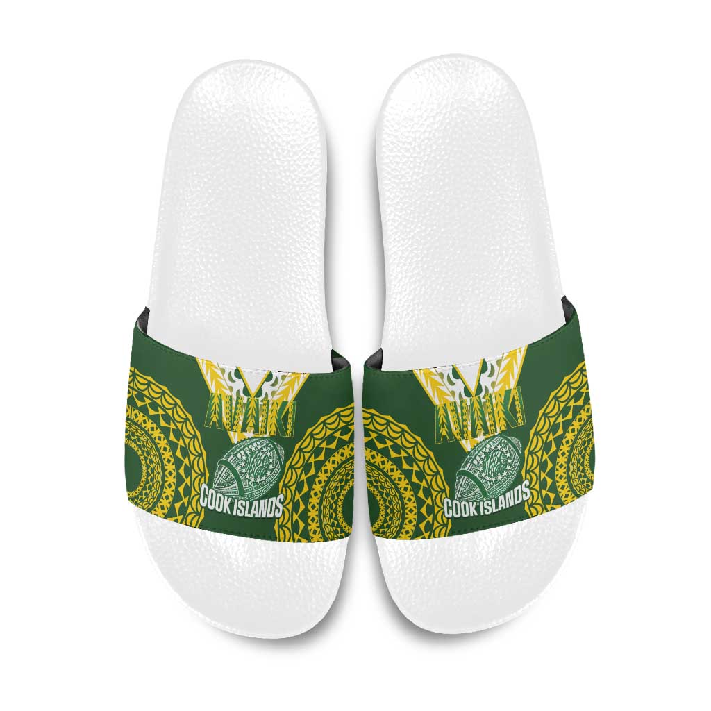 Avaiki Cook Islands Rugby Slide Sandals Kuki Airani Tatau Green LT14 Green - Polynesian Pride