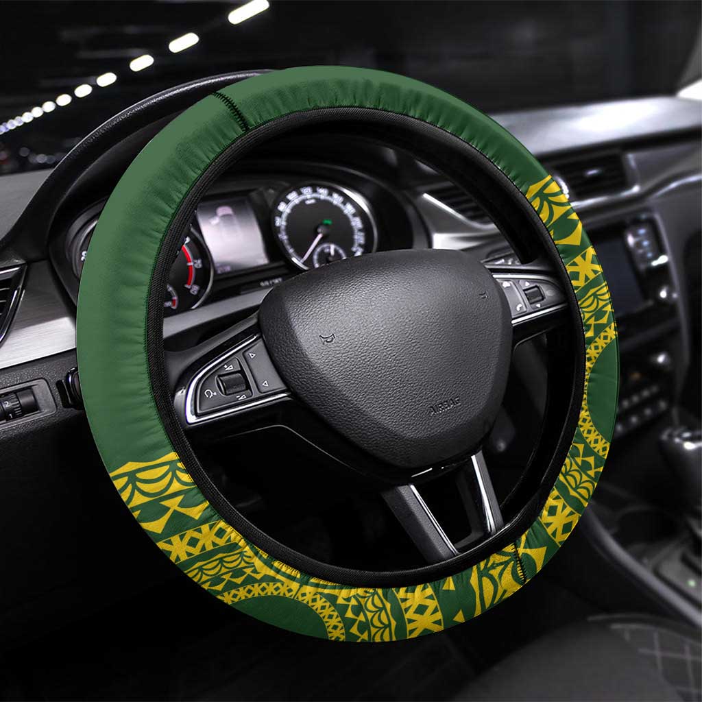 Avaiki Cook Islands Rugby Steering Wheel Cover Kuki Airani Tatau Green LT14 Universal Fit Green - Polynesian Pride