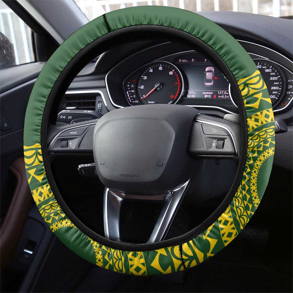 Avaiki Cook Islands Rugby Steering Wheel Cover Kuki Airani Tatau Green LT14 - Polynesian Pride
