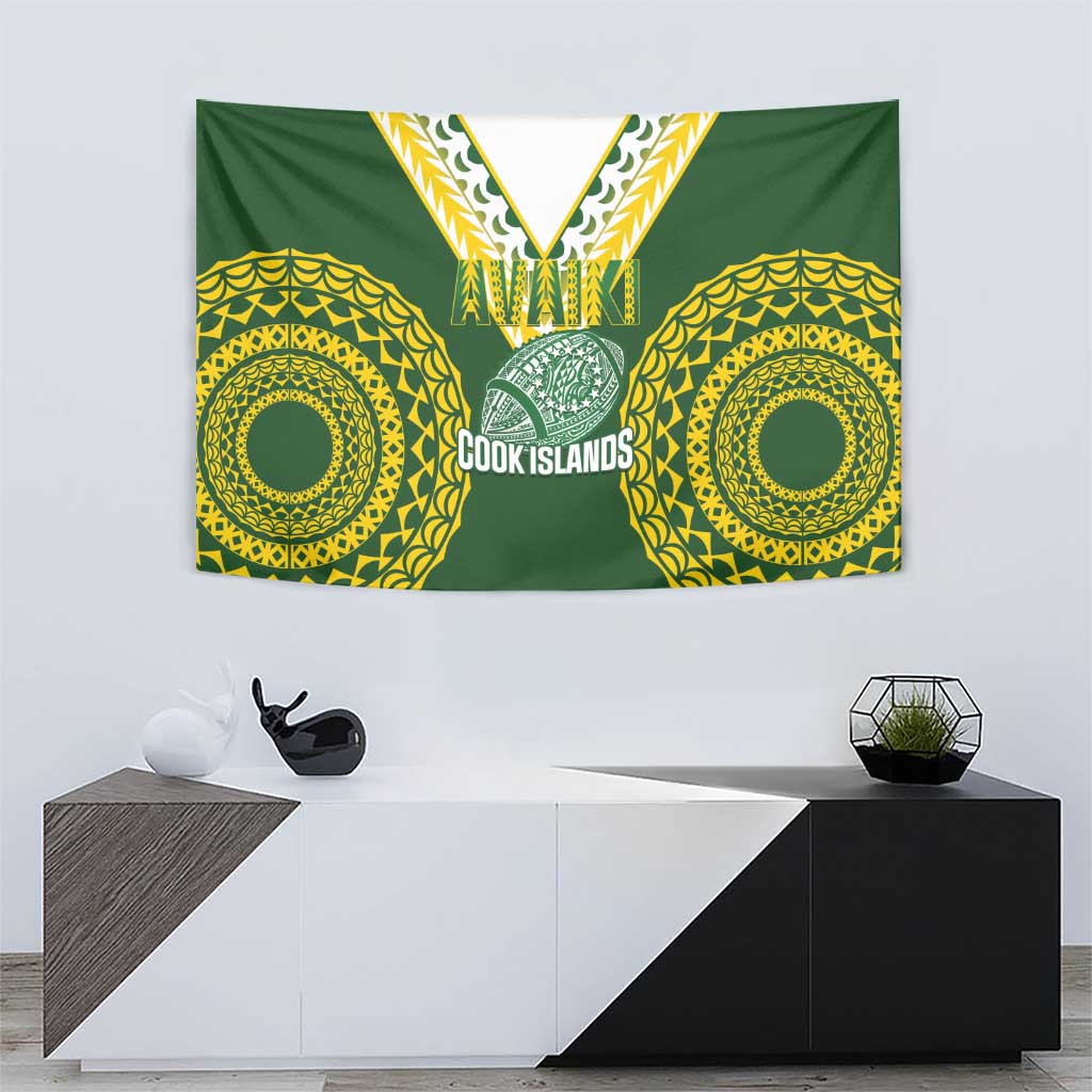 Avaiki Cook Islands Rugby Tapestry Kuki Airani Tatau Green LT14 - Polynesian Pride