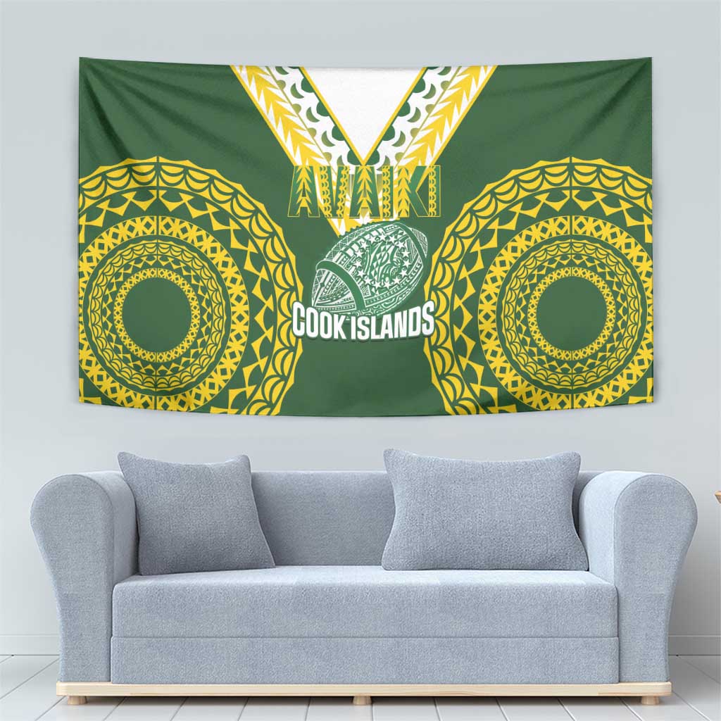 Avaiki Cook Islands Rugby Tapestry Kuki Airani Tatau Green LT14 - Polynesian Pride