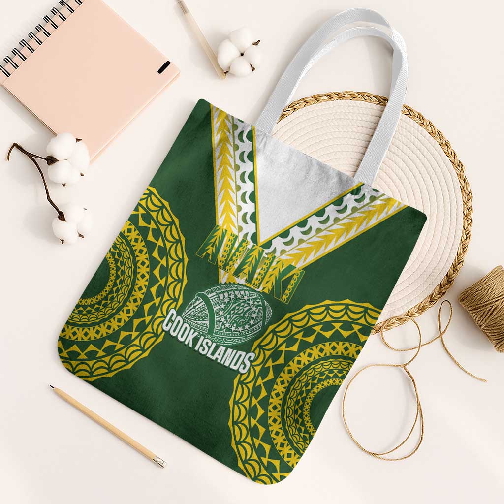 Avaiki Cook Islands Rugby Tote Bag Kuki Airani Tatau Green LT14 White Strap One Size Green - Polynesian Pride