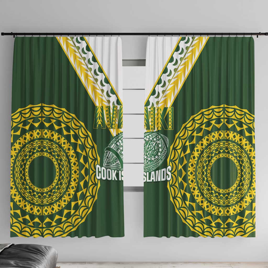 Avaiki Cook Islands Rugby Window Curtain Kuki Airani Tatau Green LT14 With Hooks Green - Polynesian Pride