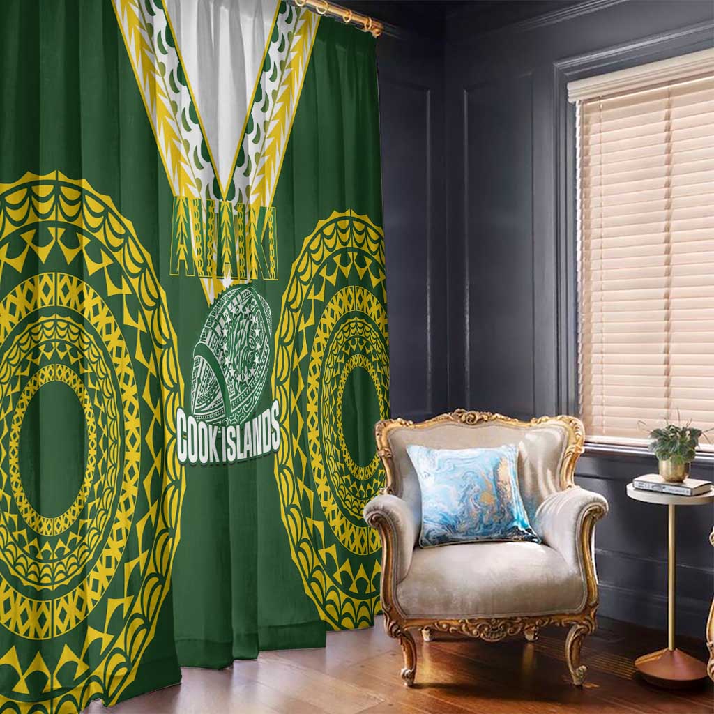 Avaiki Cook Islands Rugby Window Curtain Kuki Airani Tatau Green LT14 - Polynesian Pride