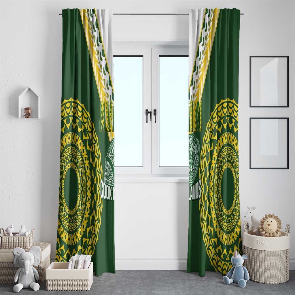 Avaiki Cook Islands Rugby Window Curtain Kuki Airani Tatau Green LT14 - Polynesian Pride