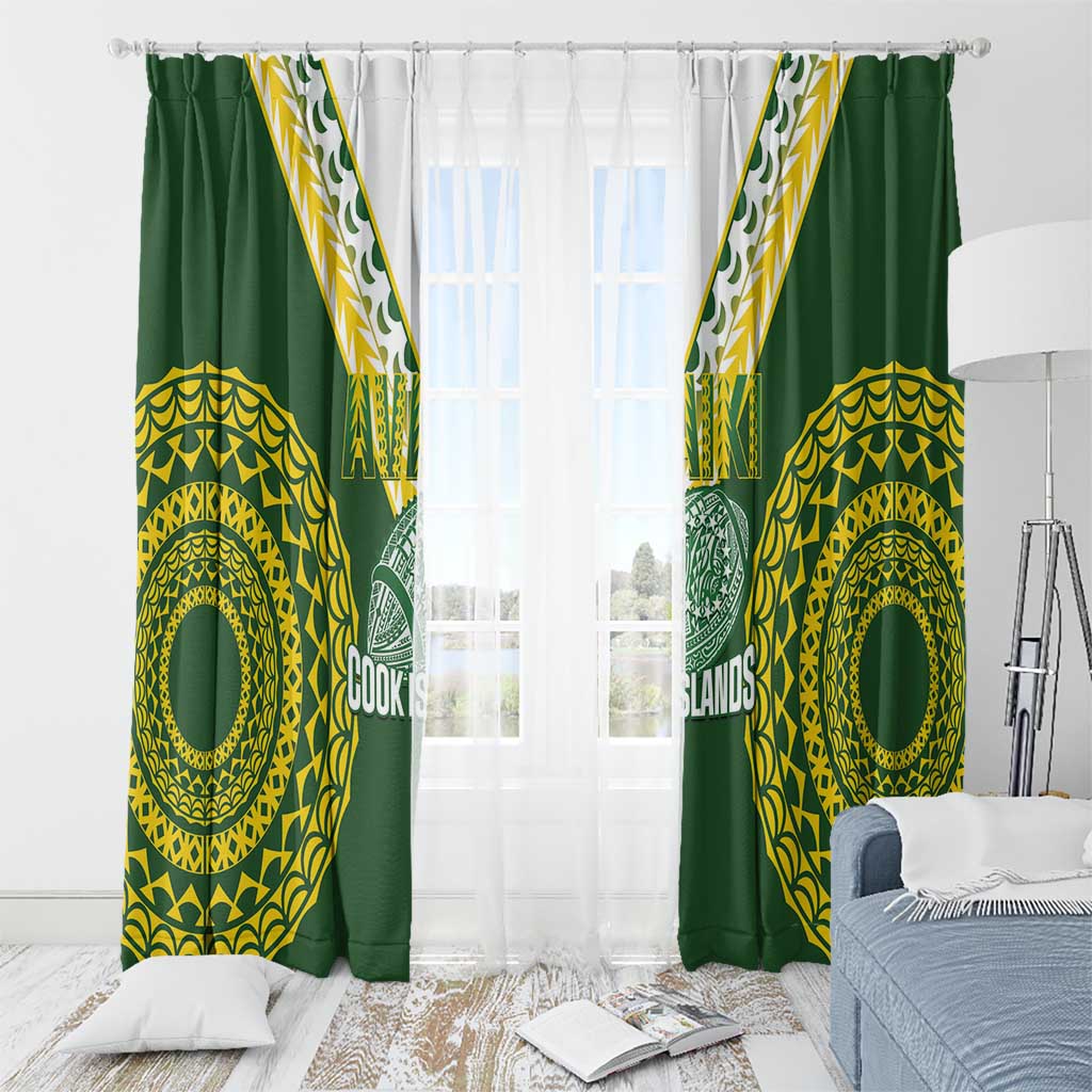 Avaiki Cook Islands Rugby Window Curtain Kuki Airani Tatau Green LT14 - Polynesian Pride