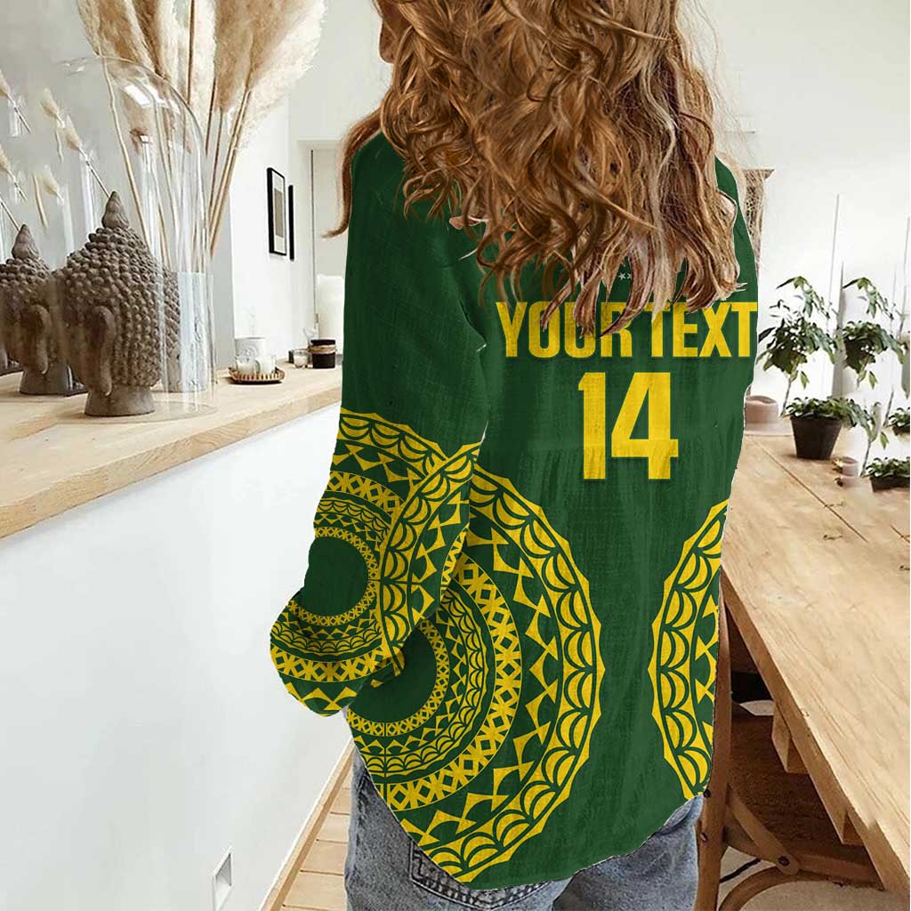 Custom Avaiki Cook Islands Rugby Women Casual Shirt Kuki Airani Tatau Green LT14 - Polynesian Pride