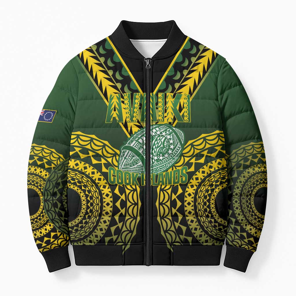 Custom Avaiki Cook Islands Rugby Bomber Puffer Jacket Kuki Airani Tatau Black LT14 Unisex Black - Polynesian Pride