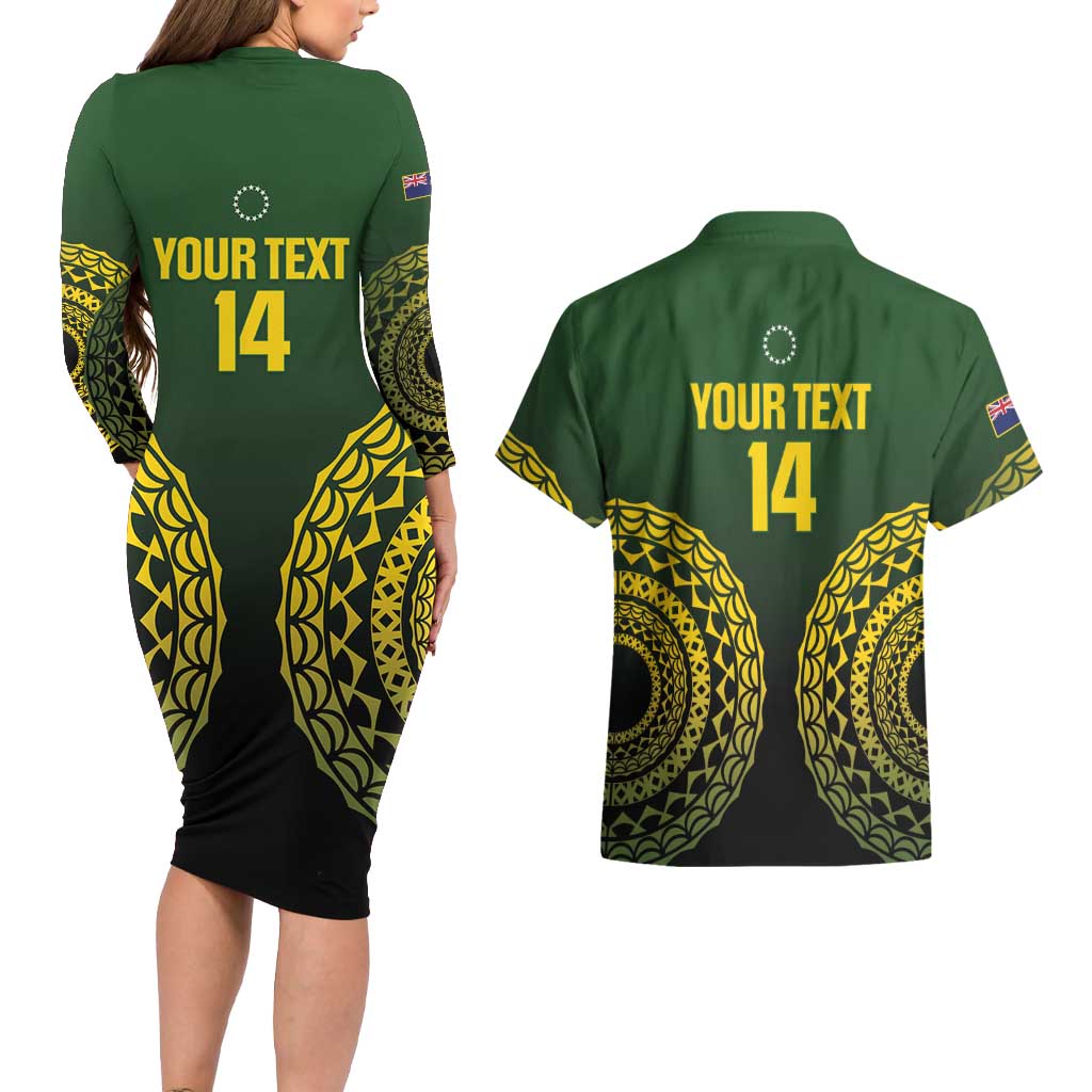 Custom Avaiki Cook Islands Rugby Couples Matching Long Sleeve Bodycon Dress and Hawaiian Shirt Kuki Airani Tatau Black - Polynesian Pride