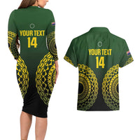 Custom Avaiki Cook Islands Rugby Couples Matching Long Sleeve Bodycon Dress and Hawaiian Shirt Kuki Airani Tatau Black - Polynesian Pride
