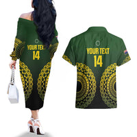 Custom Avaiki Cook Islands Rugby Couples Matching Off The Shoulder Long Sleeve Dress and Hawaiian Shirt Kuki Airani Tatau Black LT14 - Polynesian Pride