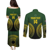 Custom Avaiki Cook Islands Rugby Couples Matching Puletasi and Long Sleeve Button Shirt Kuki Airani Tatau Black - Polynesian Pride