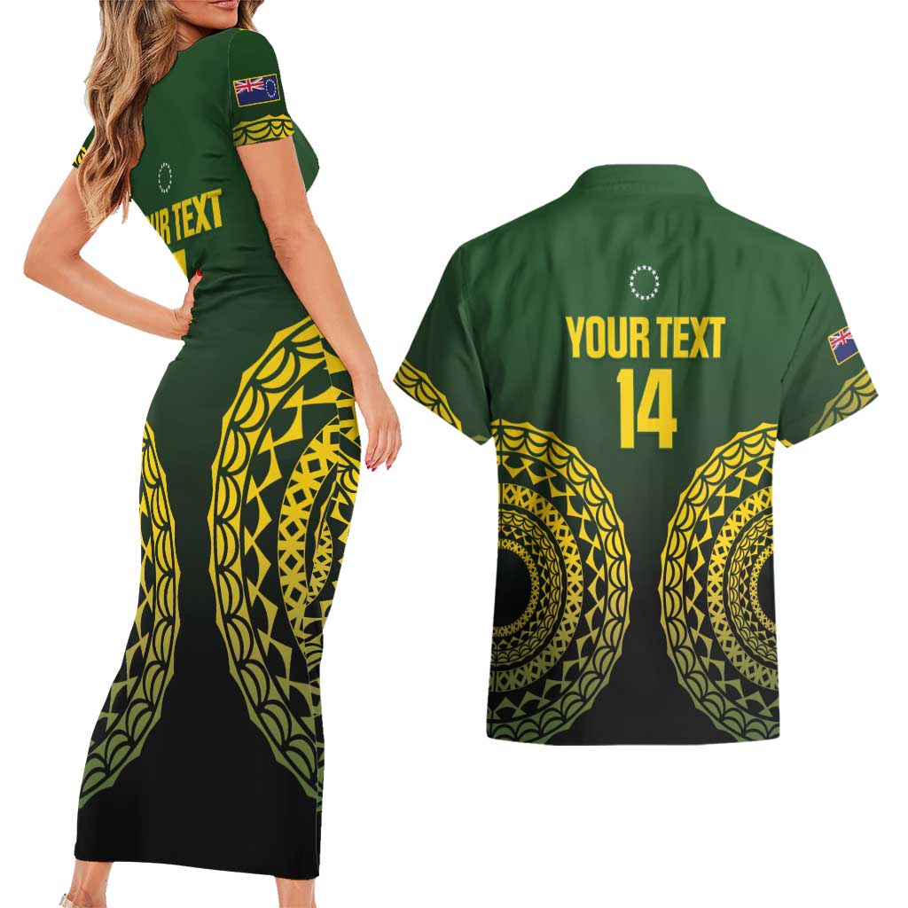 Custom Avaiki Cook Islands Rugby Couples Matching Short Sleeve Bodycon Dress and Hawaiian Shirt Kuki Airani Tatau Black LT14 - Polynesian Pride
