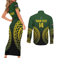 Custom Avaiki Cook Islands Rugby Couples Matching Short Sleeve Bodycon Dress and Long Sleeve Button Shirt Kuki Airani Tatau Black LT14 - Polynesian Pride
