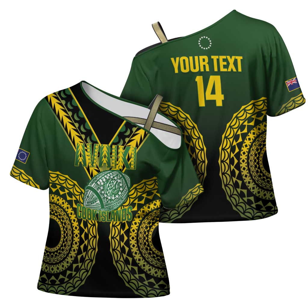 Custom Avaiki Cook Islands Rugby Cross Shoulder Shirt Kuki Airani Tatau Black LT14 - Polynesian Pride