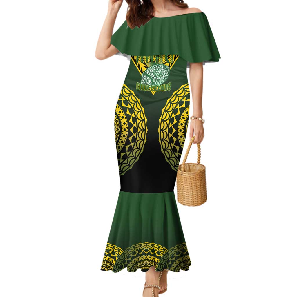 Custom Avaiki Cook Islands Rugby Family Matching Mermaid Dress and Hawaiian Shirt Kuki Airani Tatau Black - Polynesian Pride