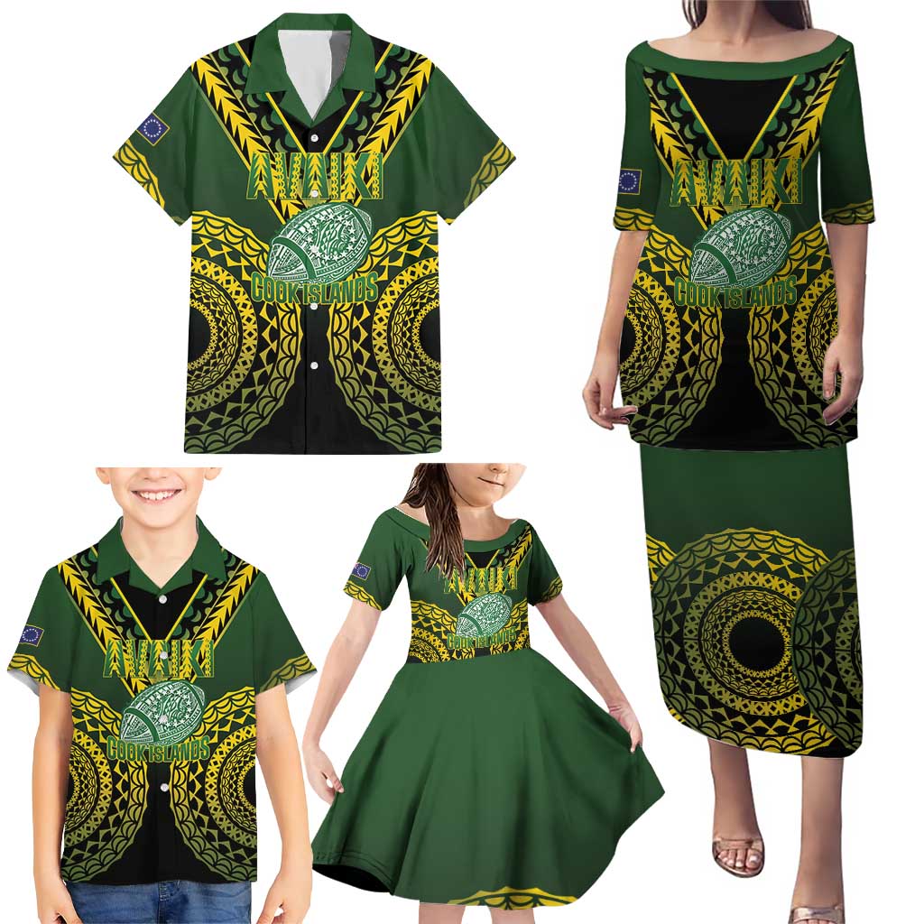 Custom Avaiki Cook Islands Rugby Family Matching Puletasi and Hawaiian Shirt Kuki Airani Tatau Black - Polynesian Pride
