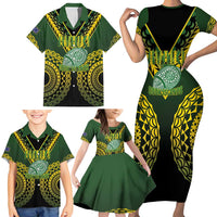 Custom Avaiki Cook Islands Rugby Family Matching Short Sleeve Bodycon Dress and Hawaiian Shirt Kuki Airani Tatau Black - Polynesian Pride