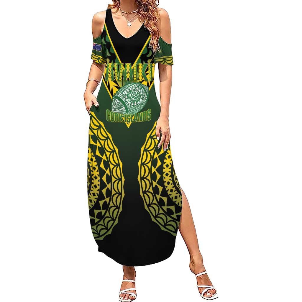 Custom Avaiki Cook Islands Rugby Family Matching Summer Maxi Dress and Hawaiian Shirt Kuki Airani Tatau Black - Polynesian Pride