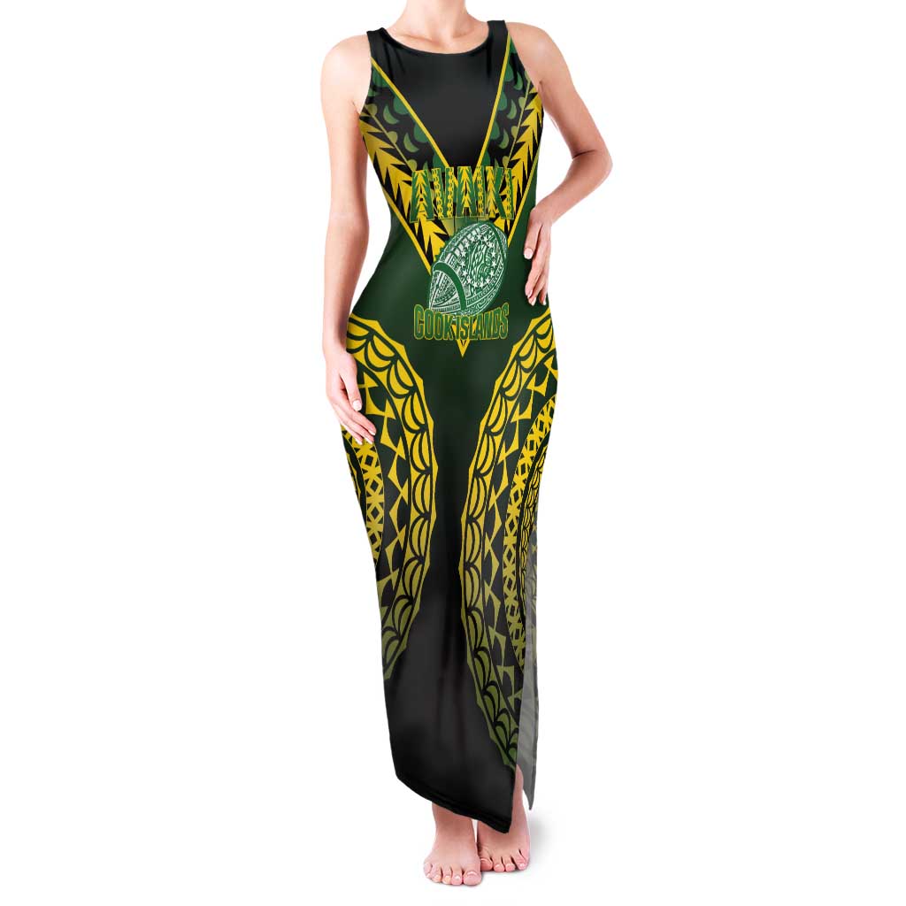 Custom Avaiki Cook Islands Rugby Family Matching Tank Maxi Dress and Hawaiian Shirt Kuki Airani Tatau Black - Polynesian Pride