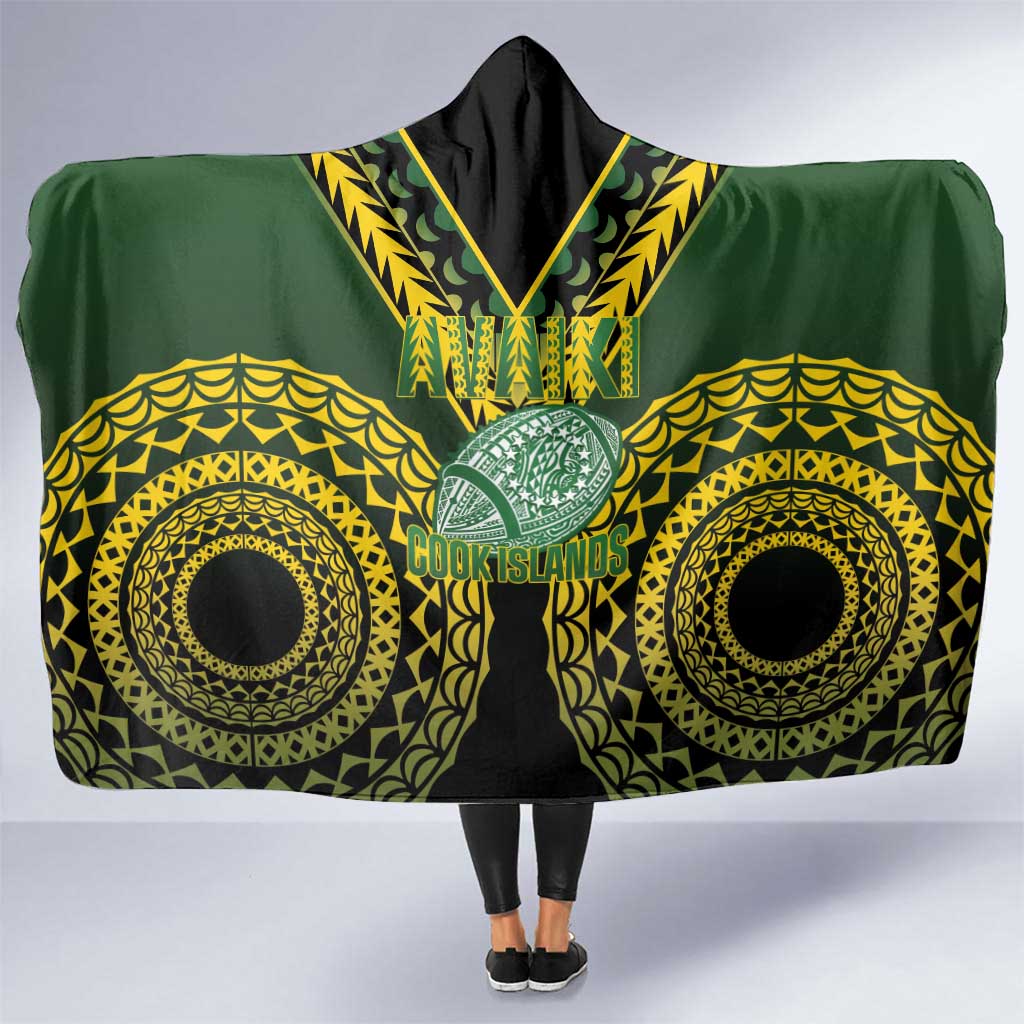 Avaiki Cook Islands Rugby Hooded Blanket Kuki Airani Tatau Black LT14 One Size Black - Polynesian Pride