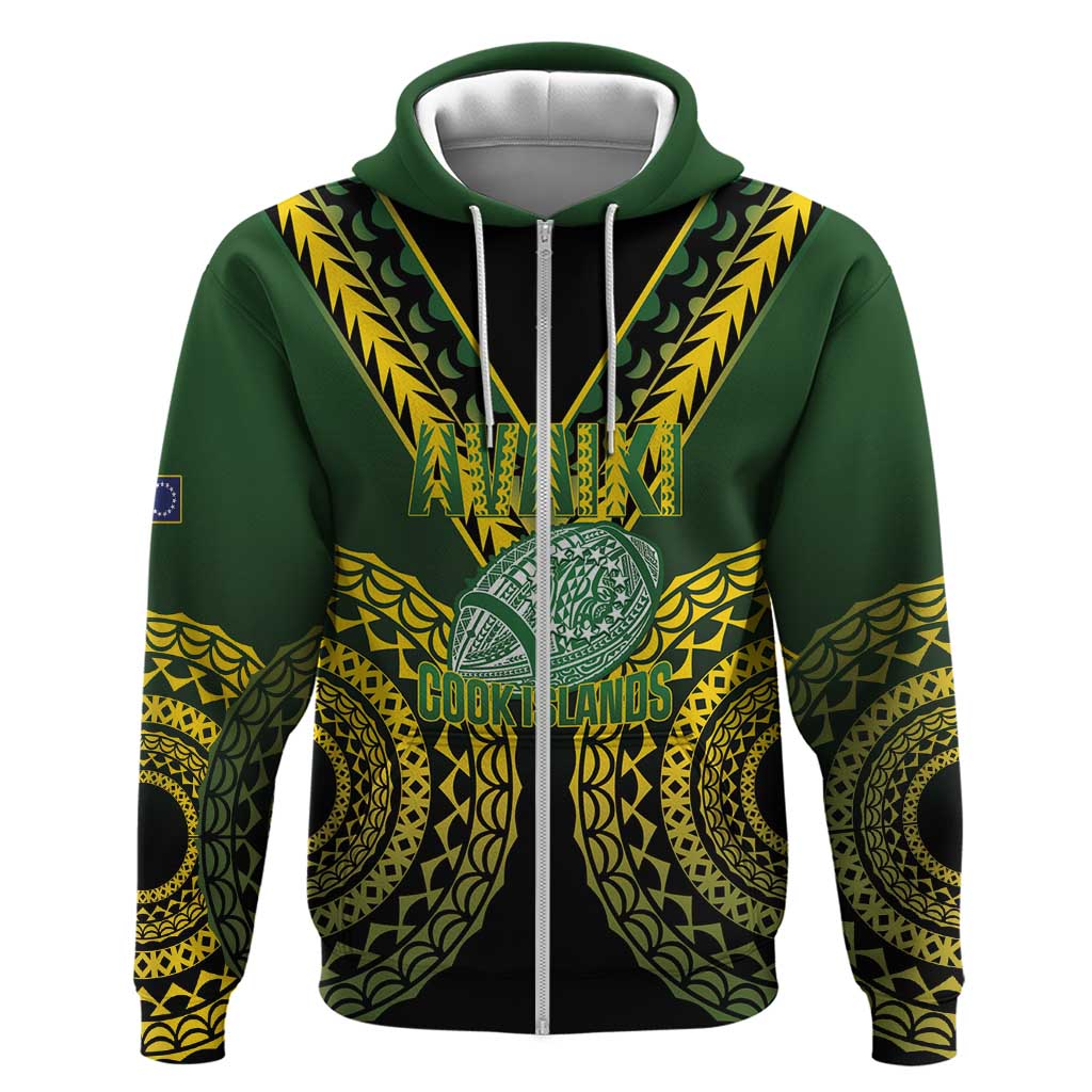 Custom Avaiki Cook Islands Rugby Hoodie Kuki Airani Tatau Black LT14 Zip Hoodie Black - Polynesian Pride