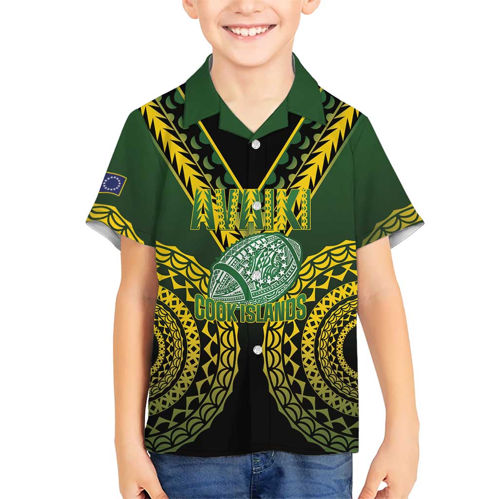 Custom Avaiki Cook Islands Rugby Kid Hawaiian Shirt Kuki Airani Tatau Black - Polynesian Pride