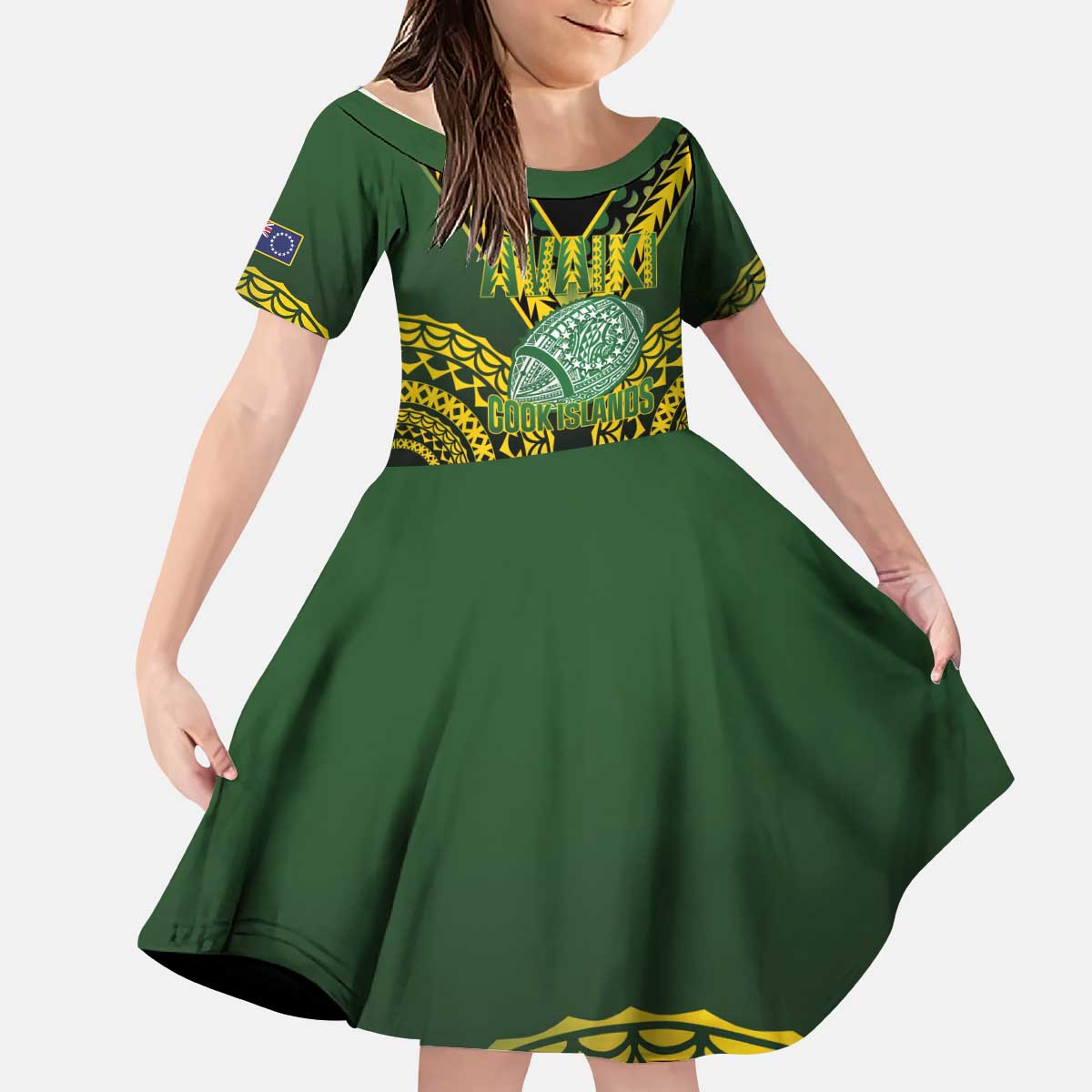 Custom Avaiki Cook Islands Rugby Kid Short Sleeve Dress Kuki Airani Tatau Black - Polynesian Pride