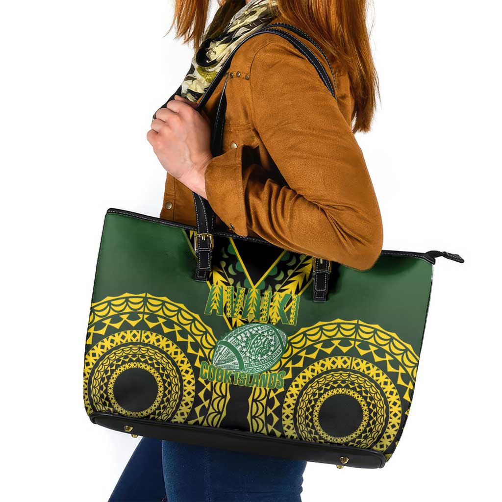 Avaiki Cook Islands Rugby Leather Tote Bag Kuki Airani Tatau Black LT14 Black - Polynesian Pride