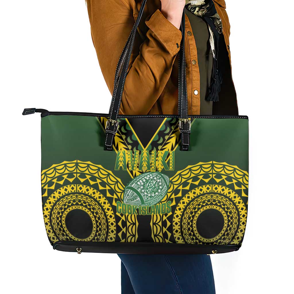 Avaiki Cook Islands Rugby Leather Tote Bag Kuki Airani Tatau Black LT14 - Polynesian Pride