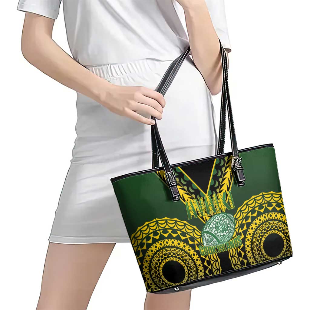 Avaiki Cook Islands Rugby Leather Tote Bag Kuki Airani Tatau Black LT14 - Polynesian Pride