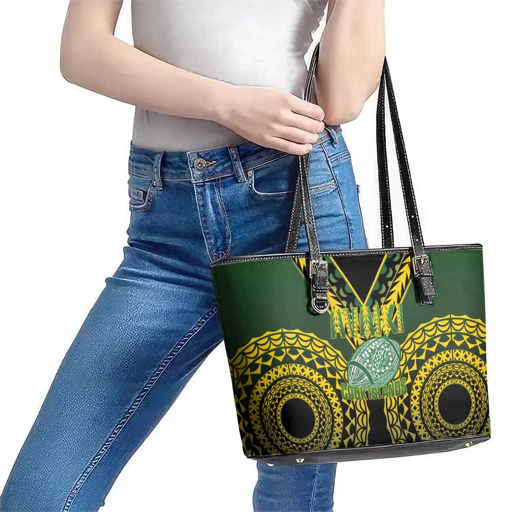 Avaiki Cook Islands Rugby Leather Tote Bag Kuki Airani Tatau Black LT14 - Polynesian Pride