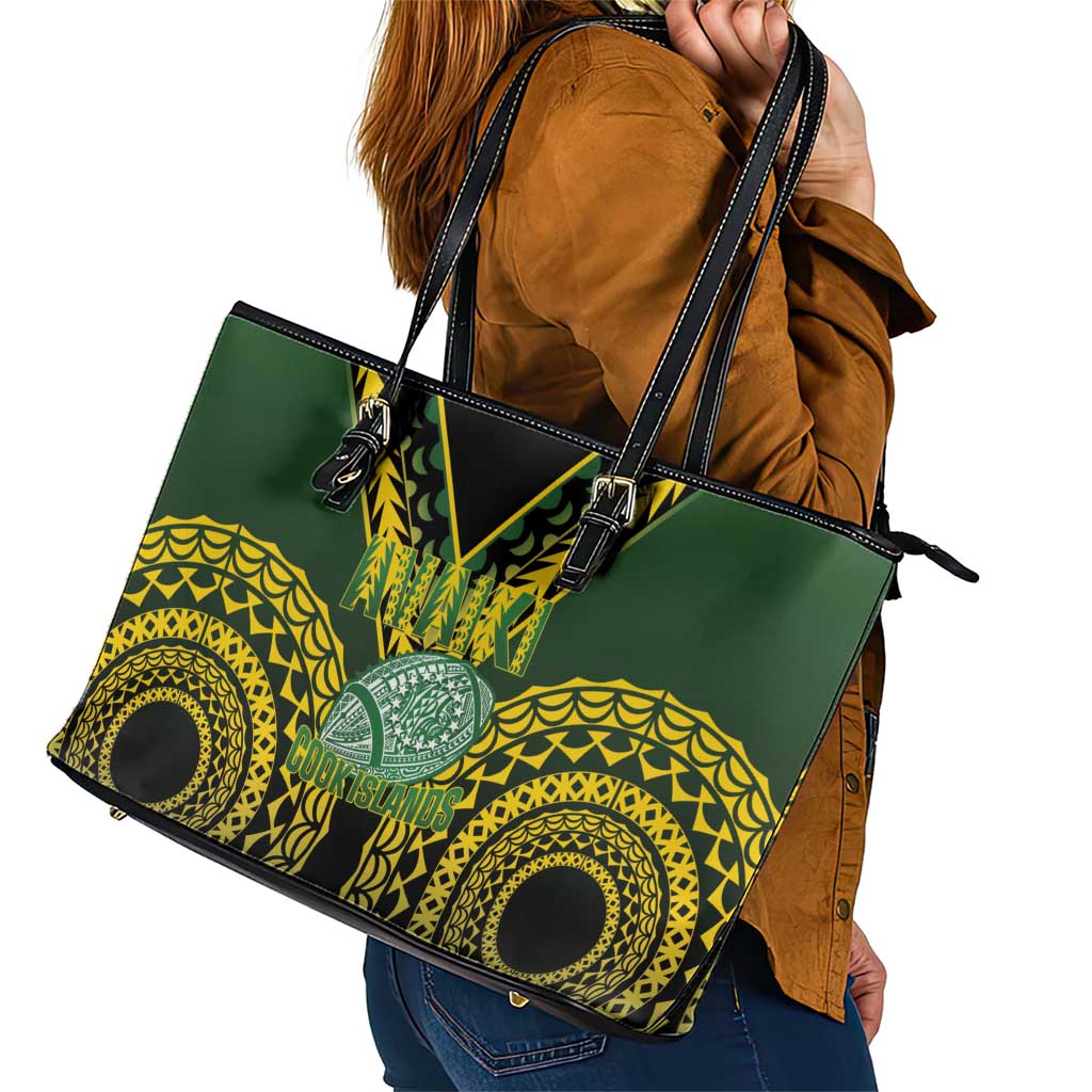 Avaiki Cook Islands Rugby Leather Tote Bag Kuki Airani Tatau Black LT14 - Polynesian Pride