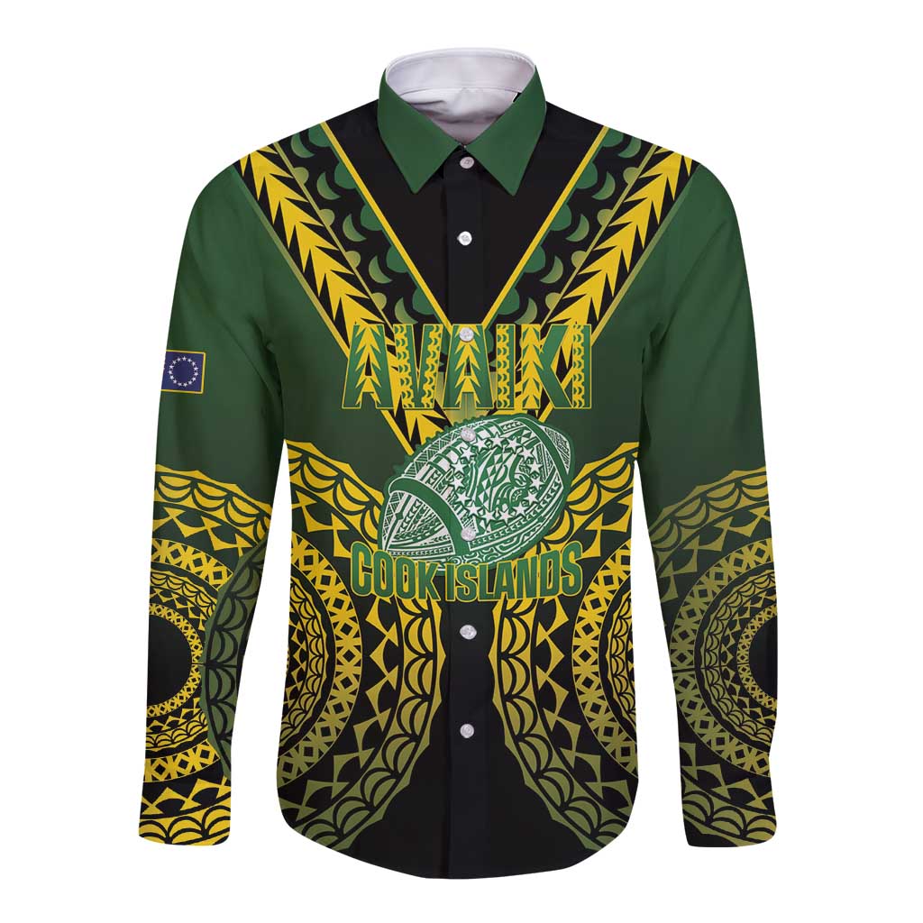 Custom Avaiki Cook Islands Rugby Long Sleeve Button Shirt Kuki Airani Tatau Black LT14 Unisex Black - Polynesian Pride