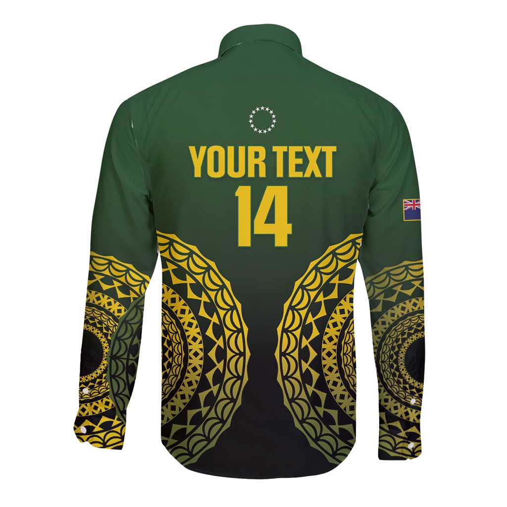 Custom Avaiki Cook Islands Rugby Long Sleeve Button Shirt Kuki Airani Tatau Black LT14 - Polynesian Pride