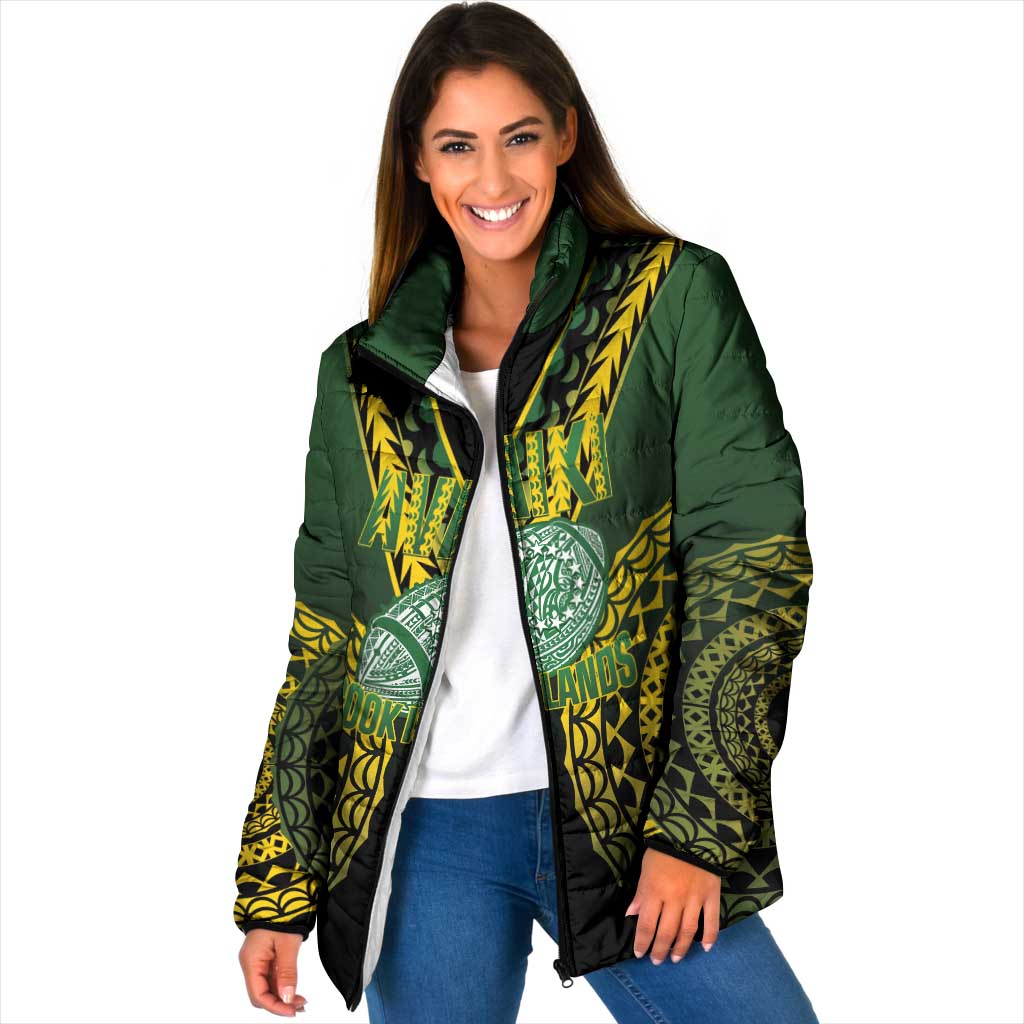 Custom Avaiki Cook Islands Rugby Padded Jacket Kuki Airani Tatau Black LT14 Women Black - Polynesian Pride