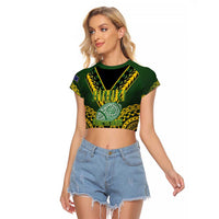 Custom Avaiki Cook Islands Rugby Raglan Cropped T Shirt Kuki Airani Tatau Black LT14 Female Black - Polynesian Pride
