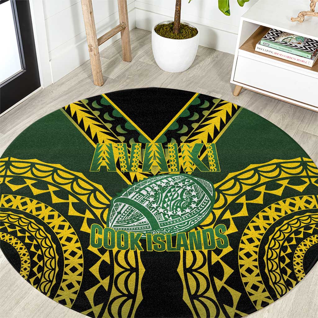 Avaiki Cook Islands Rugby Round Carpet Kuki Airani Tatau Black LT14 Black - Polynesian Pride
