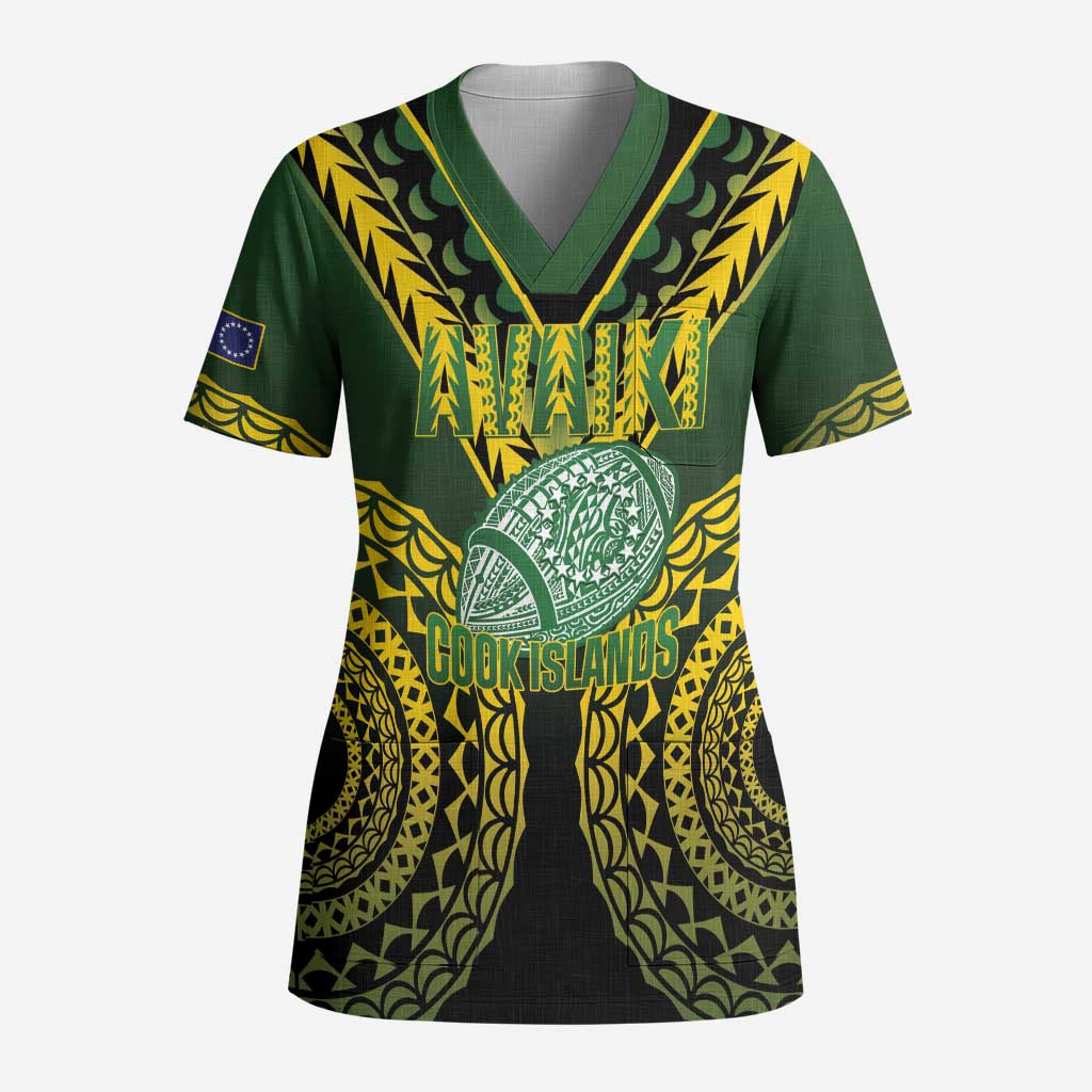 Custom Avaiki Cook Islands Rugby Scrub Top Kuki Airani Tatau Black LT14 Adult Black - Polynesian Pride