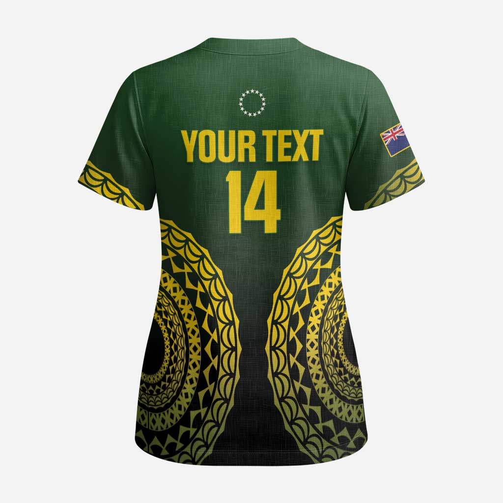 Custom Avaiki Cook Islands Rugby Scrub Top Kuki Airani Tatau Black LT14 - Polynesian Pride