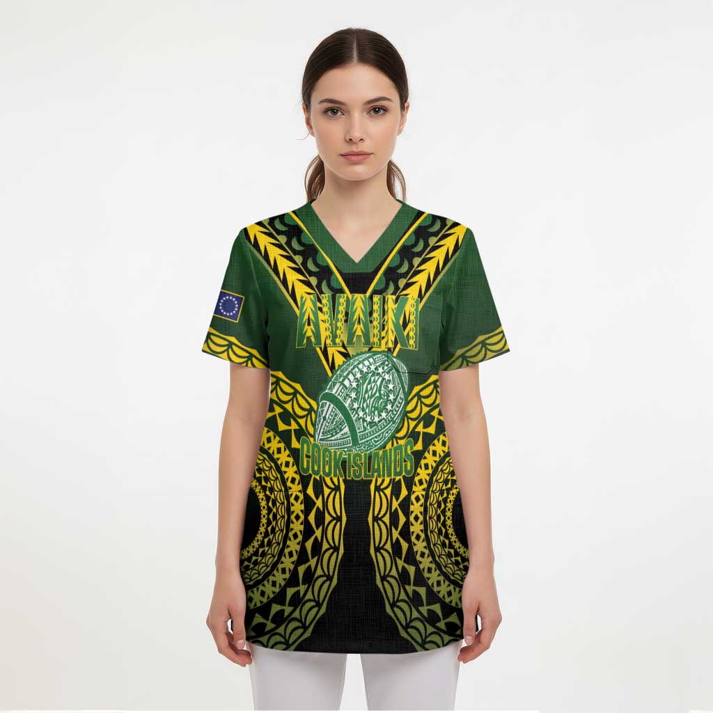 Custom Avaiki Cook Islands Rugby Scrub Top Kuki Airani Tatau Black LT14 - Polynesian Pride