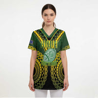 Custom Avaiki Cook Islands Rugby Scrub Top Kuki Airani Tatau Black LT14 - Polynesian Pride