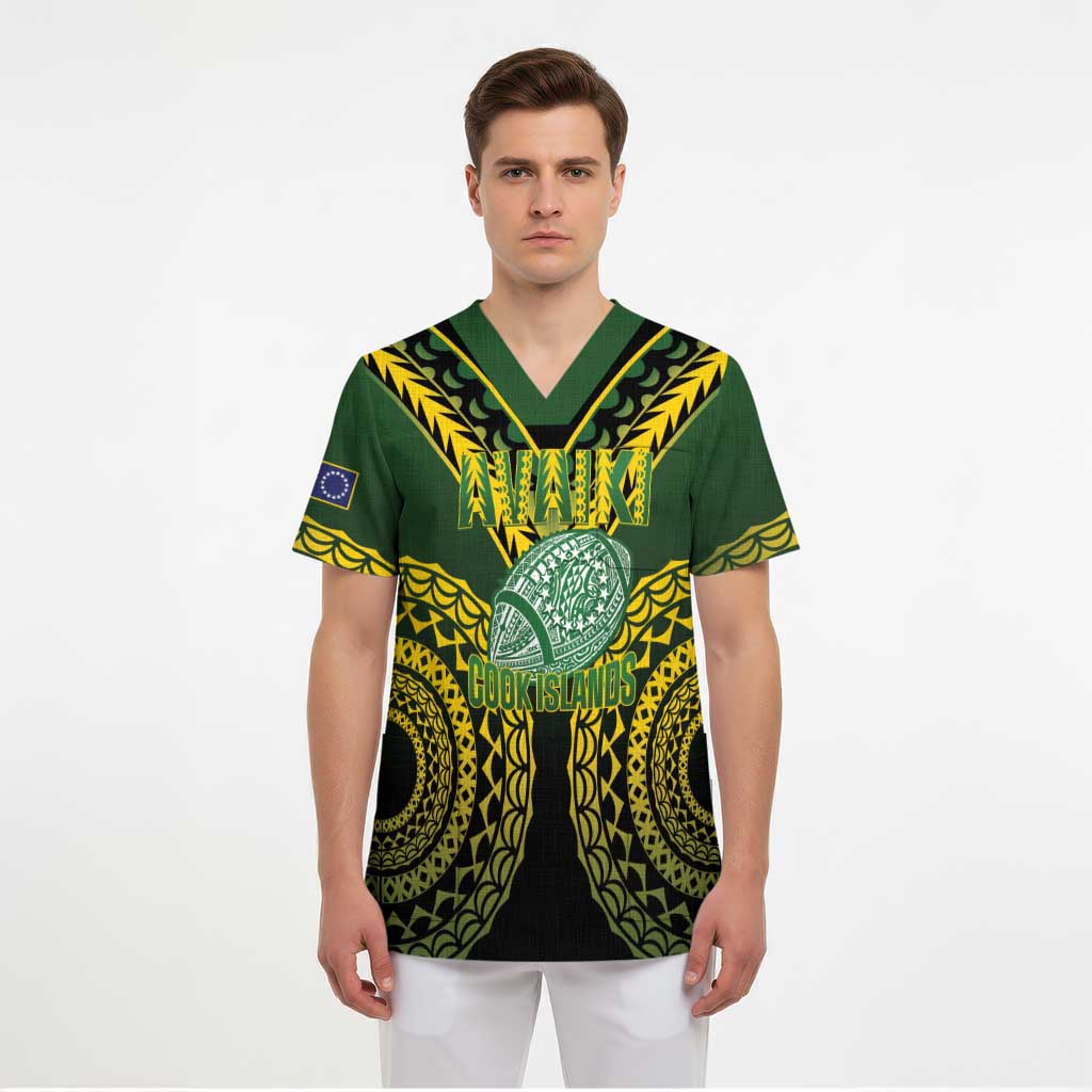 Custom Avaiki Cook Islands Rugby Scrub Top Kuki Airani Tatau Black LT14 - Polynesian Pride