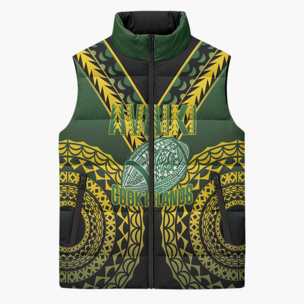 Custom Avaiki Cook Islands Rugby Sleeveless Puffer Jacket Kuki Airani Tatau Black LT14 Unisex Black - Polynesian Pride