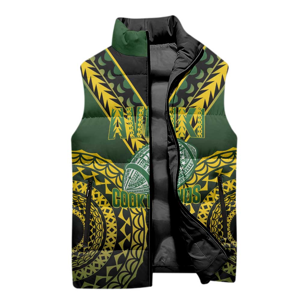 Custom Avaiki Cook Islands Rugby Sleeveless Puffer Jacket Kuki Airani Tatau Black LT14 - Polynesian Pride
