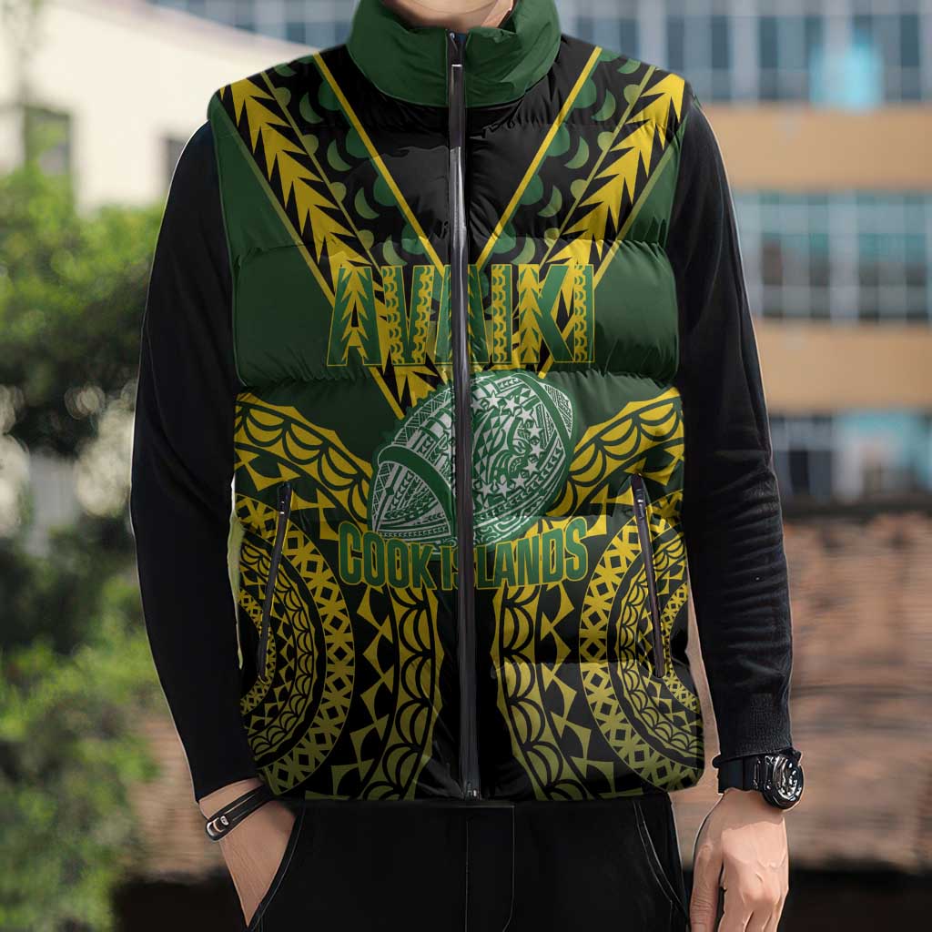 Custom Avaiki Cook Islands Rugby Sleeveless Puffer Jacket Kuki Airani Tatau Black LT14 - Polynesian Pride