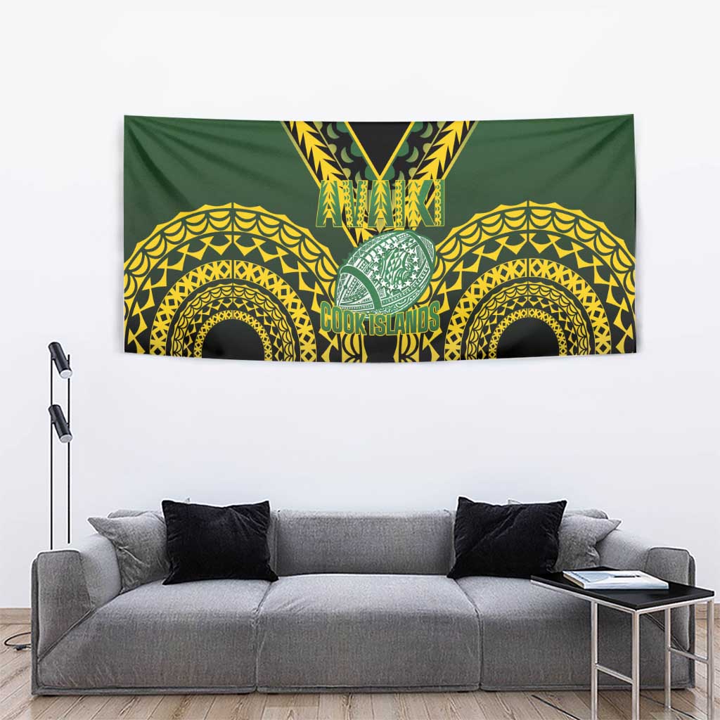 Avaiki Cook Islands Rugby Tapestry Kuki Airani Tatau Black LT14 - Polynesian Pride