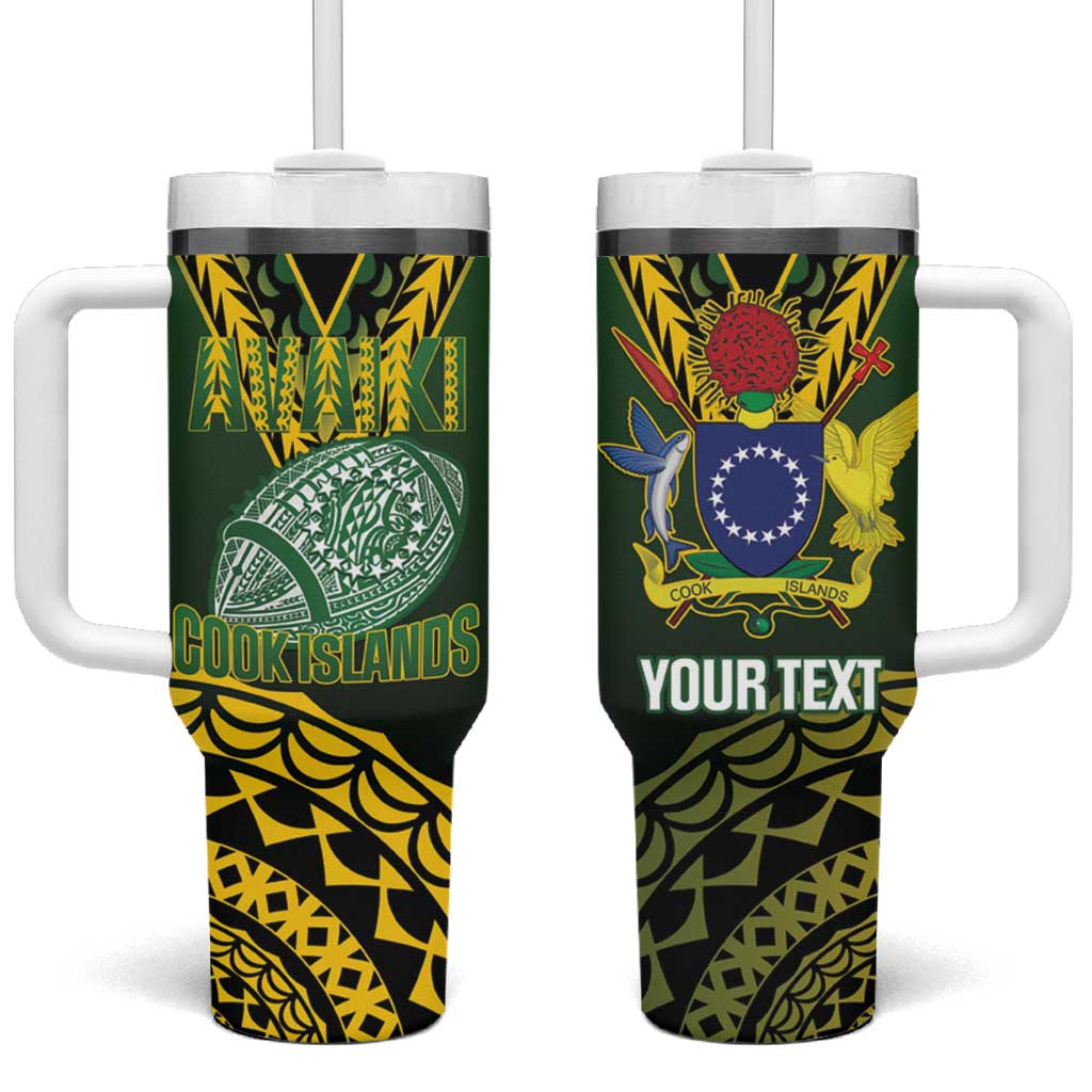 Custom Avaiki Cook Islands Rugby Tumbler With Handle Kuki Airani Tatau Black LT14 One Size: 40 oz Black - Polynesian Pride