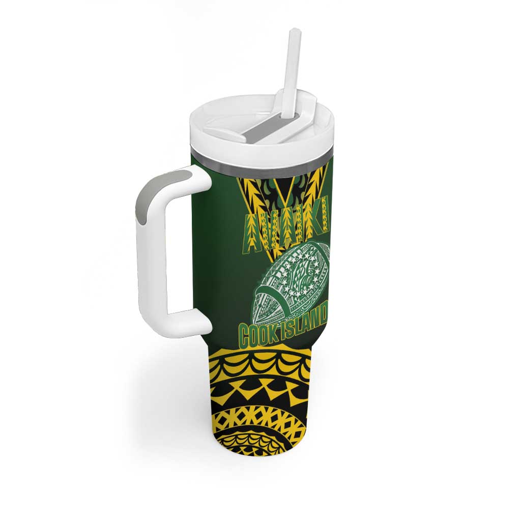 Custom Avaiki Cook Islands Rugby Tumbler With Handle Kuki Airani Tatau Black LT14 - Polynesian Pride